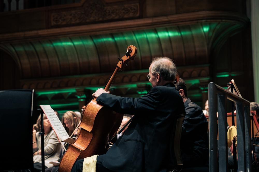 Chelsea Opera Orchestra Cellist onstage at Cadogan Hall